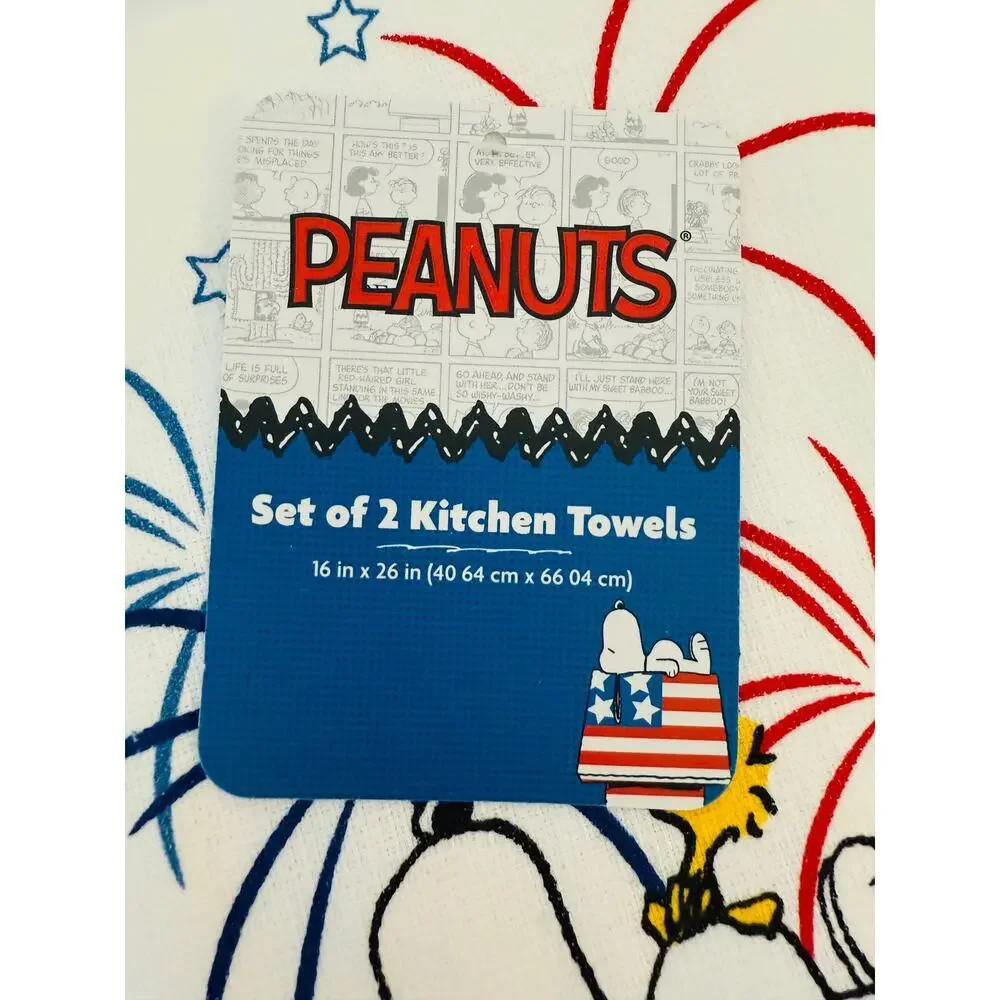 Peanuts Kitchen Towels Set Snoopy Woodstock 4th July Patriotic NWT